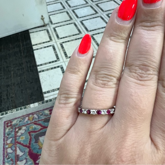 14k White Gold Diamond & Ruby Band Ring - Picture 5 of 8